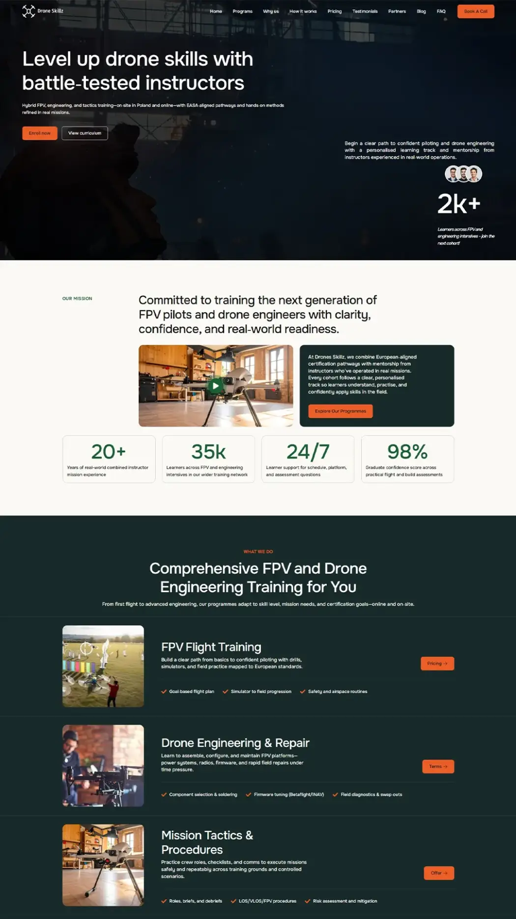 Screenshot of a Drone Skillz website made by digital agency City Profit